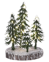 - 4 Snowy trees on base with warm white light battery operated - Luville