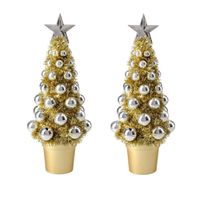 2x stuks complete mini kunst kerstboompje/kunstboompje goud/zilver met kerstballen 30 cm