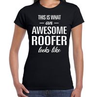 Awesome roofer / dakdekker cadeau t-shirt zwart dames - thumbnail