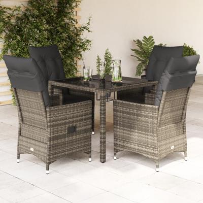 5-delige Tuinset met kussens poly rattan grijs