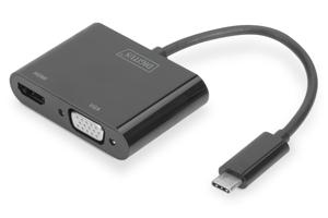 Digitus DA-70858 USB / HDMI / VGA Adapter [1x USB-C stekker - 1x HDMI-bus, VGA-bus] Zwart 0.11 m