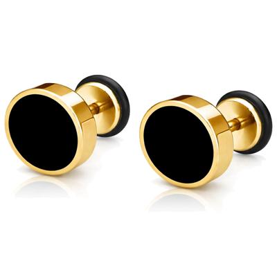 Mendes heren oorbellen Edelstaal Zwart Goudkleurig-8mm Mendes heren oorbellen Edelstaal Zwart Goudkleurig-8mm