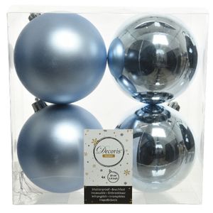 4x Lichtblauwe kerstballen 10 cm kunststof mat/glans   -