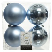 4x Lichtblauwe kerstballen 10 cm kunststof mat/glans   -