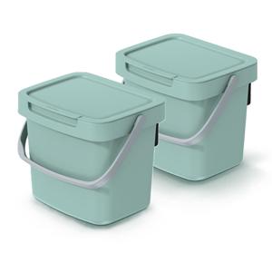 GFT aanrecht afvalbakje - 2x - mintgroen - 3L - afsluitbaar - 19 x 17 x 15 cm - klepje/hengsel