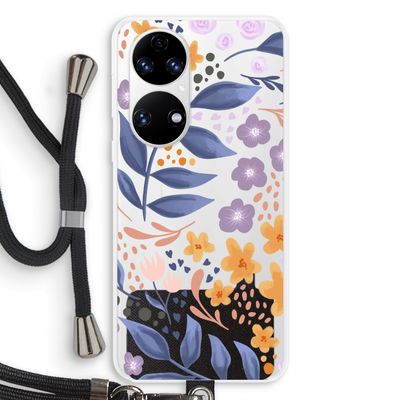 Flowers with blue leaves: Huawei P50 Transparant Hoesje met koord