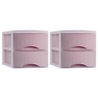 Plasticforte thuis kantoor organizer ladeblok - 2x - 2 lades - 25 x 37 x 26 cm - kunststof - roze - Ladeblok