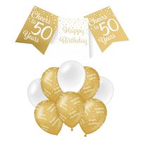 Paperdreams Luxe 50 jaar feestversiering set - Ballonnen & vlaggenlijnen - wit/goud - Feestpakketten - thumbnail