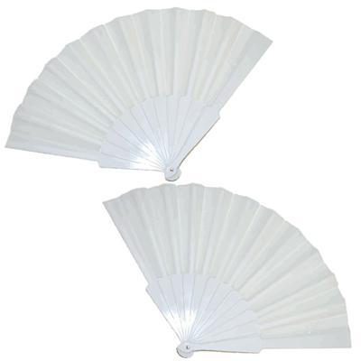 Handwaaier/spaanse waaier - 2x stuks - wit - polyester - Verkoeling in de zomer - 41 x 22 cm