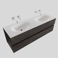 Badkamermeubel Solid Surface BWS Stockholm 150x46 cm Dubbel Wood Dark Brown (0 kraangaten) - thumbnail