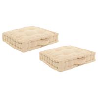 Atmosphera Vloerkussen Nepal - 2x - beige - met glitters - 40 x 40 x 8 cm - grond zitkussen