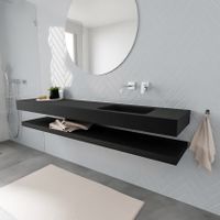 Mondiaz Alan badmeubel 200 cm solid suface planchet urban vrijhangend wastafel rechts zonder kraangat zwart
