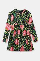 Jurk met hoge taille en bloemen - BLACK - 13/14