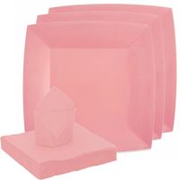 Santex servies set karton - 20x bordjes/25x servetten - roze   - - thumbnail