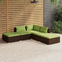 5-delige Loungeset met kussens poly rattan bruin