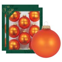 Krebs Kerstballen - wildfire velvet oranje - 16x - glas - 7 cm - kerstversiering