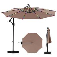 300 cm Parasol met LED-verlichting 9 modi Zweefparasol met Zandzakken & Slinger Verstelbare Hellingshoek Bruin