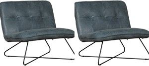Set van 2 Blauwe leren industriële fauteuils zonder armleuning Focus - Kenia Leer Denim (blauw leer)