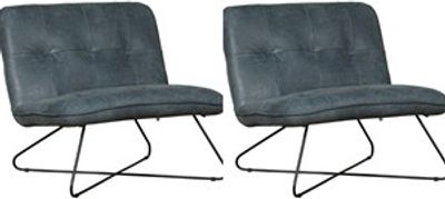 Set van 2 Blauwe leren industriële fauteuils zonder armleuning Focus - Kenia Leer Denim (blauw leer)