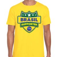 Brazilie / Brasil schild supporter t-shirt geel voor heren - thumbnail