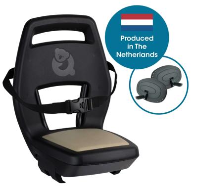 Kinderzitje achter Qibbel 6+ Junior 6+ met voetsteunen, gordel en beschermplaat - khaki/zwart