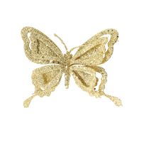 1x stuks decoratie vlinders op clip glitter goud 14 cm - thumbnail