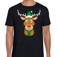 Foute Kerst t-shirt rendier Rudolf groene kerstmuts zwart heren