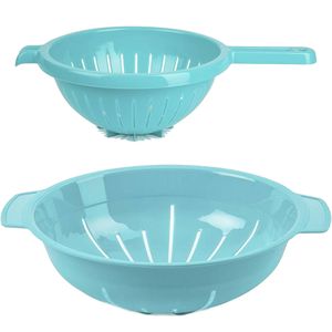 Plasticforte Keuken vergieten/zeef - set 2x - kunststof - blauw - dia 23 en 25 cm - Vergieten