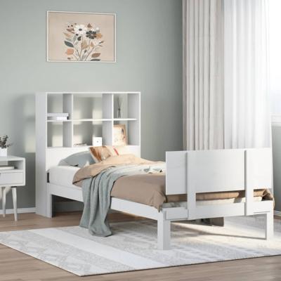 Bed met boekenkast zonder matras grenenhout wit 90x200 cm