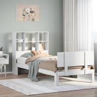 Bed met boekenkast zonder matras grenenhout wit 90x200 cm