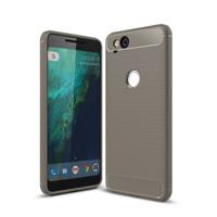 Voor Google Pixei 2 geborsteld textuur koolstofvezel schokbestendige TPU ruige Armor beschermhoes (grijs)