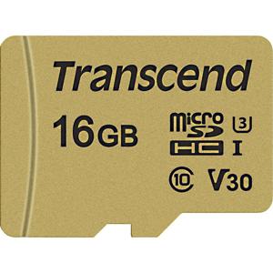 Transcend Premium 500S microSDHC-kaart 16 GB Class 10, UHS-I, UHS-Class 3, v30 Video Speed Class Incl. SD-adapter