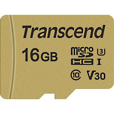Transcend Premium 500S microSDHC-kaart 16 GB Class 10, UHS-I, UHS-Class 3, v30 Video Speed Class Incl. SD-adapter