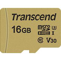 Transcend Premium 500S microSDHC-kaart 16 GB Class 10, UHS-I, UHS-Class 3, v30 Video Speed Class Incl. SD-adapter