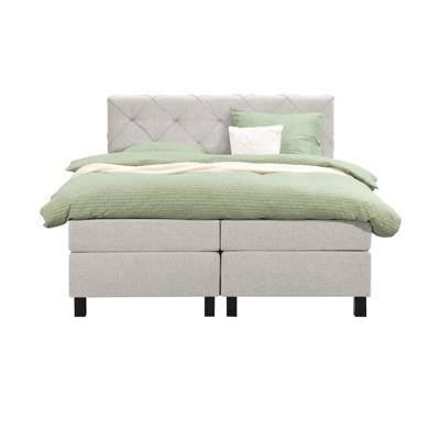 Leen Bakker - Boxspring Liv Geruit - Ecru - 160x200 Cm - Vierkante Poot - Stof - Crème