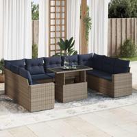 10-delige Loungeset met kussens poly rattan acacia grijs