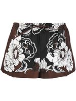 Valentino Garavani short taille-haute à fleurs - Marron