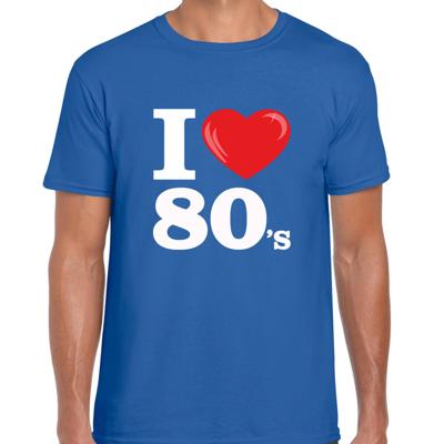 Disco T-shirt heren - I love 80s - blauw - eighties thema party - verkleedkleding - themafeest