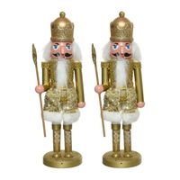 2x stuks kerstbeeldjes kunststof notenkraker poppetjes/soldaat goud 28 cm kerstbeeldjes   -