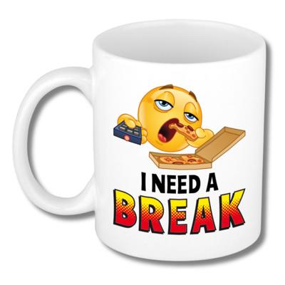 Collega Cadeau Koffiemok - wit - I need a break - 300 ml - Kantoorhumor serie