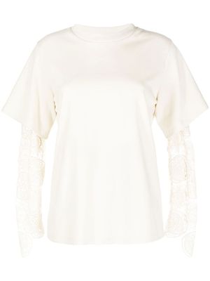 Goen.J t-shirt à manches en dentelle - Blanc