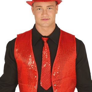 Carnaval verkleed stropdas met pailletten - rood - polyester - volwassenen/unisex   -