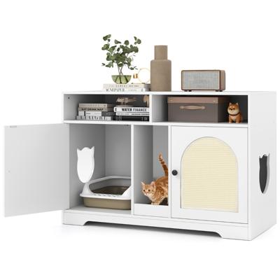 Kattenbak Kattenkast voor 2 Katten Verborgen Kattenbakkast met Opbergruimte Wit