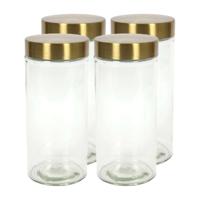 Voorraadpot - 4x - 1200 ml - glas - draaideksel - goud - 10 x 22 cm - weckpot