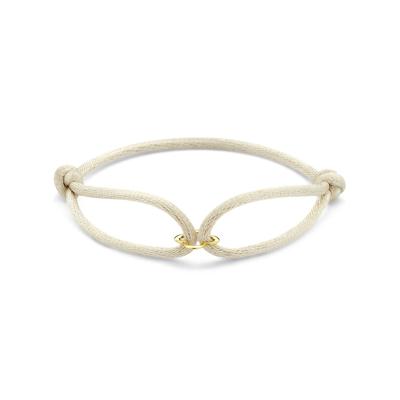 Beige Satijnen Armband met 14k Gouden Bloem - Verstelbaar 13-26 cm