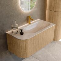 Badmeubel Mondiaz Kurve-Dlux | 95 cm | Meubelkleur Oak | Wastafelkleur Meli | Solid surface | Wasbak rechter zijde spoelbak | 1 kraangat