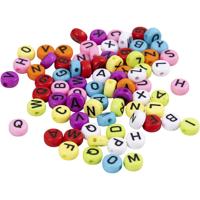 Creativ Company Ronde letterkralen, d 7 mm, gatgrootte 1-2 mm, ca. 200 stuk, diverse kleuren, 25 gr/ 1 doos