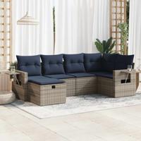 6-delige Loungeset met kussens poly rattan grijs
