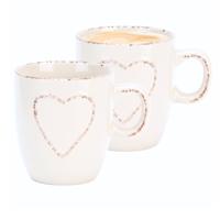 Siaki mokken set Heart - 2x - wit - 150 ml - koffie / thee - keramiek