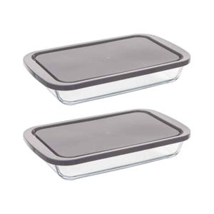 5Five Ovenschaal van borosilicaat glas met deksel - 2x - rechthoek - 1.6 Liter - 29 x 18 x 5 cm - Ovenschalen